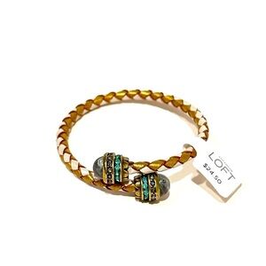 LOFT | Lilly Bronze Leather Braided Bangle w Jade & Crystal Ends | NWT